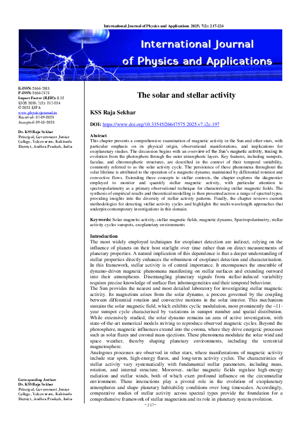(PDF) The solar and stellar activity