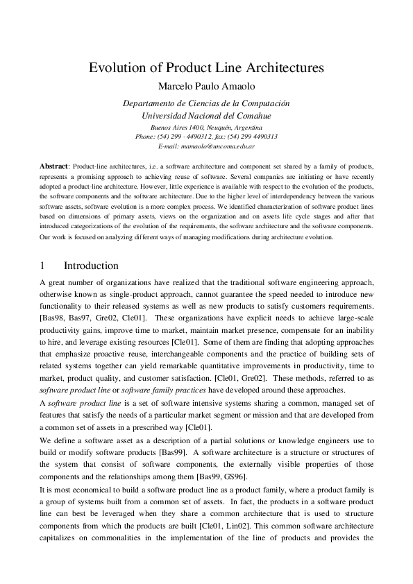 (PDF) Evolution of product line architectures