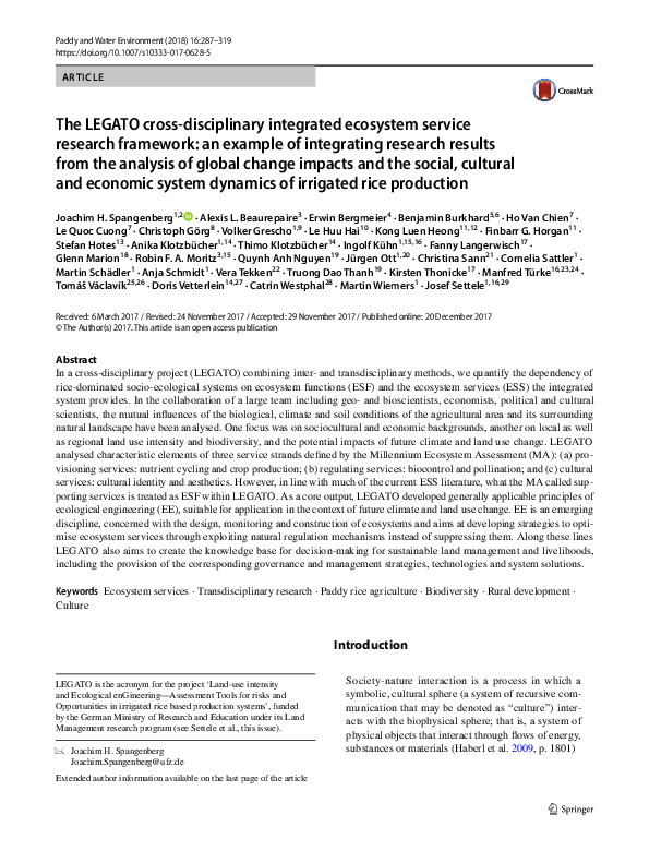 (PDF) The LEGATO cross-disciplinary integrated ecosystem service ...