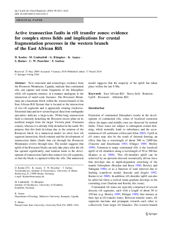 (PDF) Active transsection faults in rift transfer zones: evidence for ...