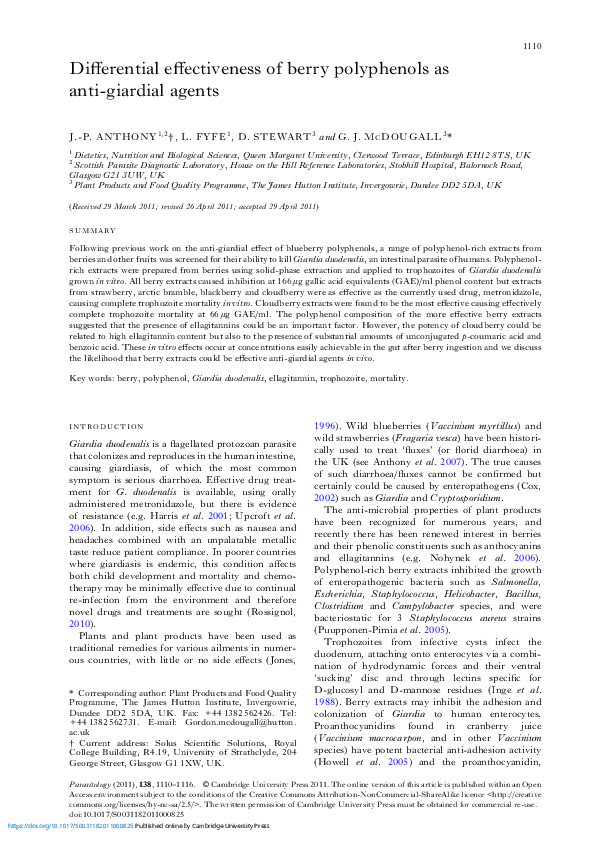 (PDF) Differential effectiveness of berry polyphenols as anti-giardial ...