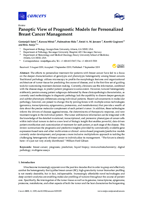 (PDF) Panoptic View of Prognostic Models for Personalized Breast Cancer ...