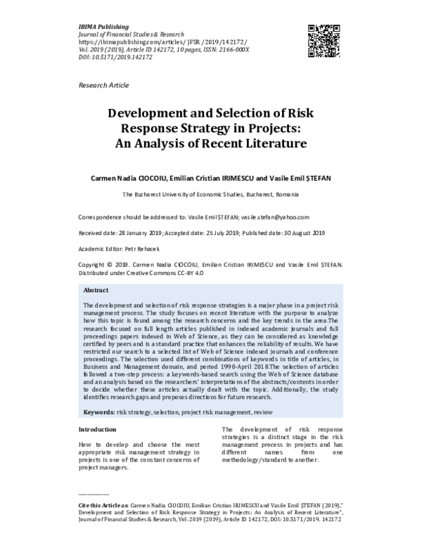(PDF) Development and Selection of Risk Response Strategy in Projects ...