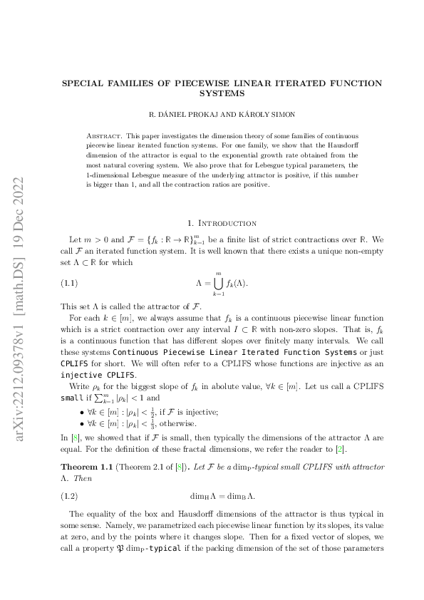 (PDF) Special families of piecewise linear iterated function systems
