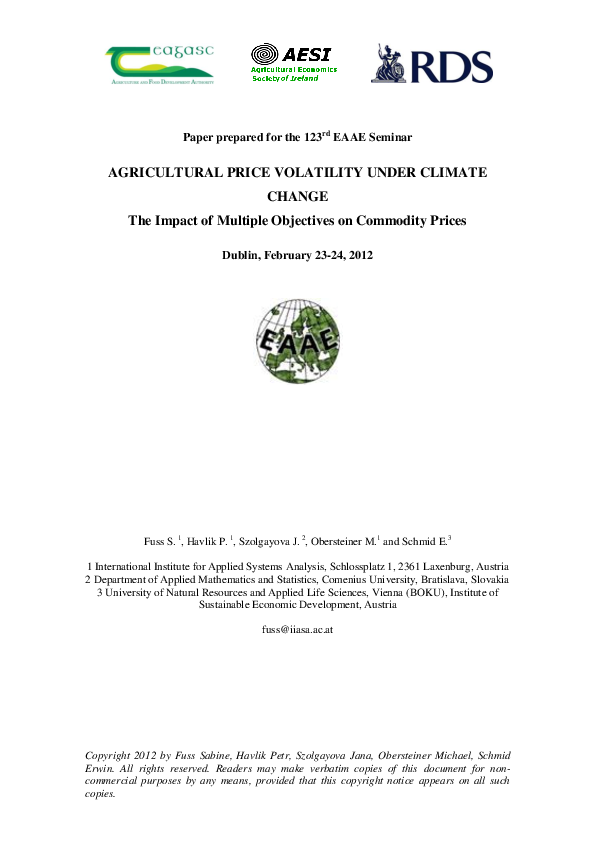 (PDF) AGRICULTURAL PRICE VOLATILITY UNDER CLIMATE CHANGE: The Impact of ...