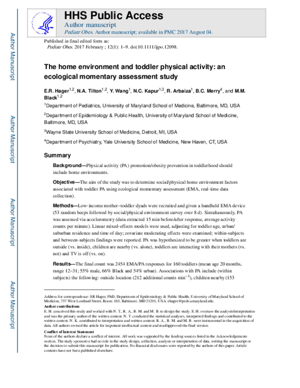 (PDF) The home environment and toddler physical activity: an ecological ...