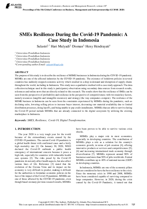 (PDF) SMEs Resilience During the Covid-19 Pandemic: A Case Study in ...