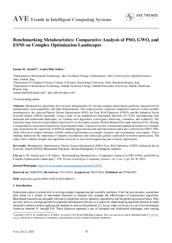 (PDF) Benchmarking Metaheuristics: Comparative Analysis of PSO, GWO ...