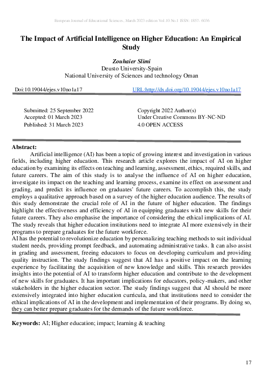(PDF) The Impact of Artificial Intelligence on Higher Education: An ...