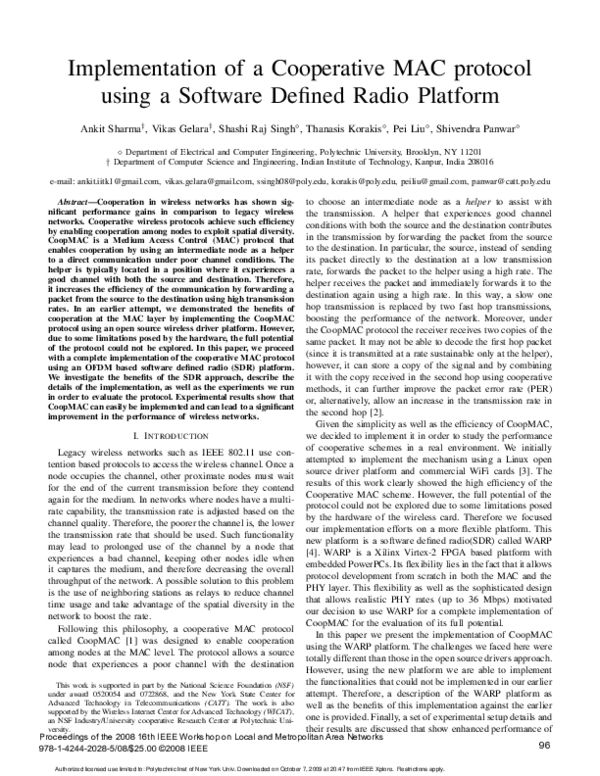 (PDF) Implementation of a cooperative MAC protocol using a software ...