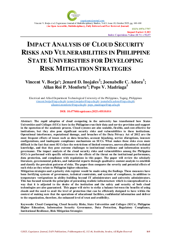 (PDF) IMPACT ANALYSIS OF CLOUD SECURITY RISKS AND VULNERABILITIES IN ...