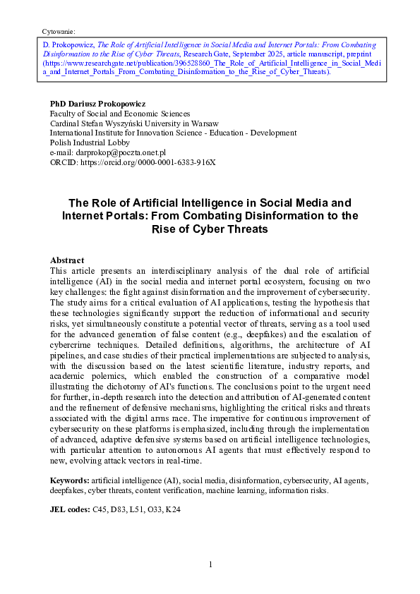 (PDF) The Role of Artificial Intelligence in Social Media and Internet ...