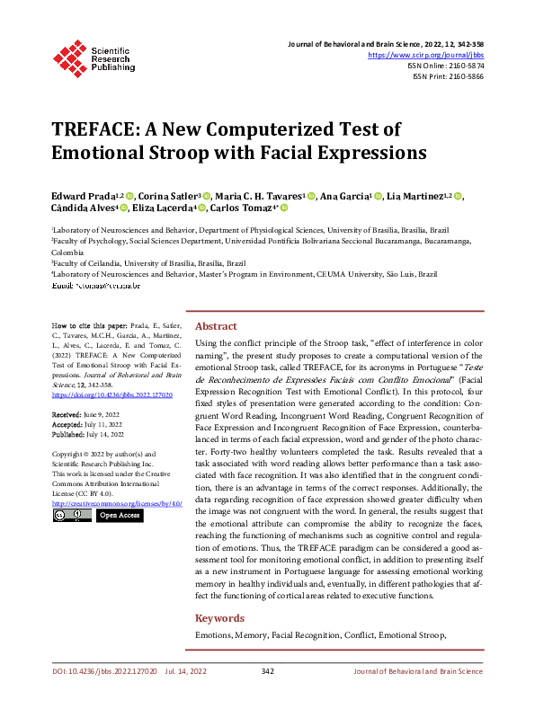 (PDF) TREFACE: A New Computerized Test of Emotional Stroop with Facial ...