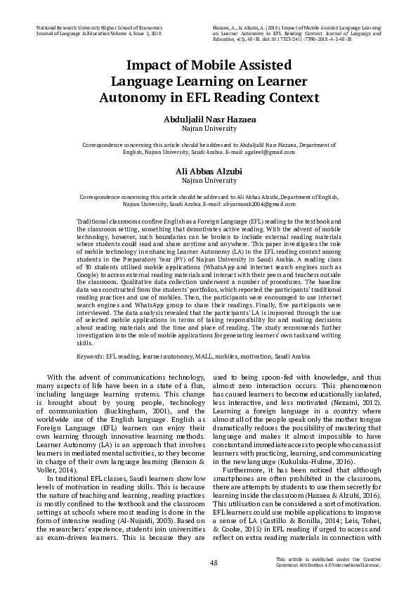 (PDF) Impact of Mobile Assisted Language Learning on Learner Autonomy ...