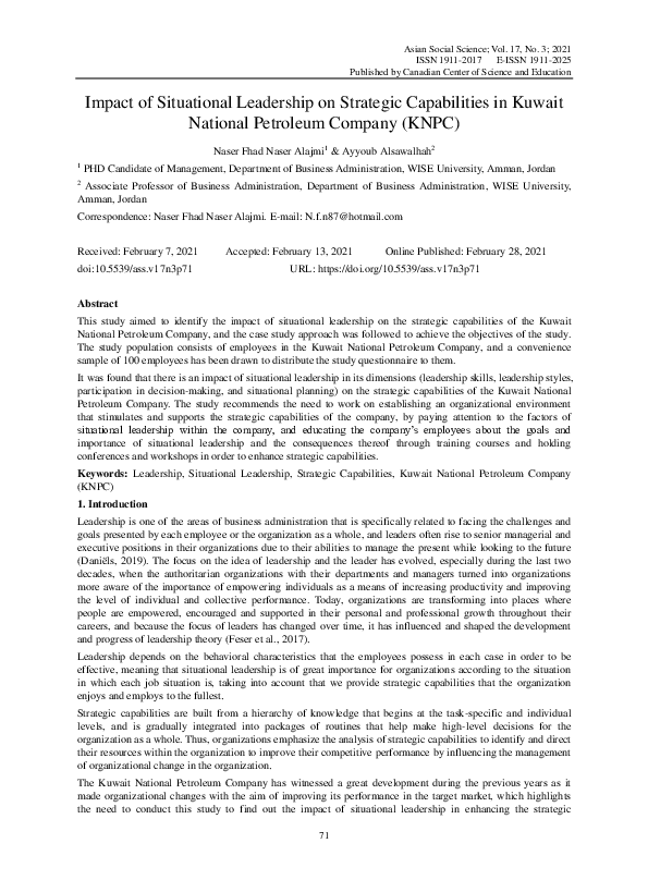 (PDF) Impact of Situational Leadership on Strategic Capabilities in ...