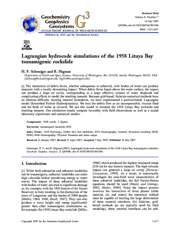 (PDF) Lagrangian hydrocode simulations of the 1958 Lituya Bay ...