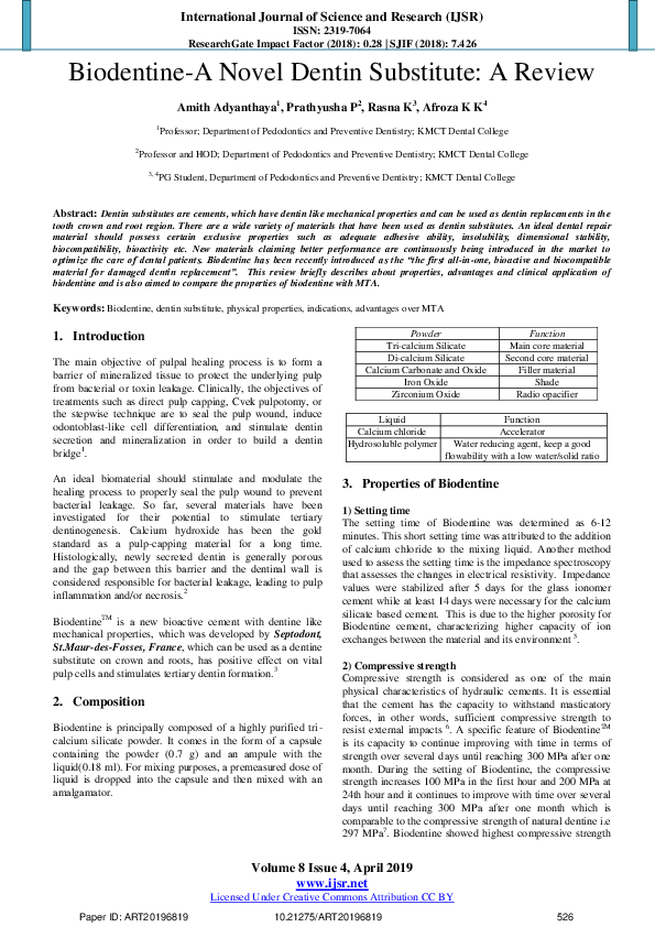 (PDF) Biodentine-A Novel Dentin Substitute : A Review