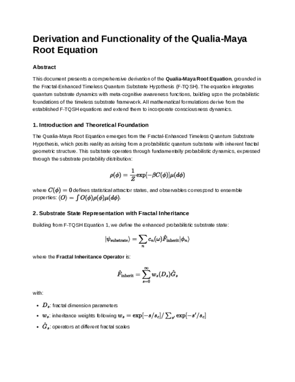 (PDF) Derivation and Functionality of the Qualia-Maya Root Equation