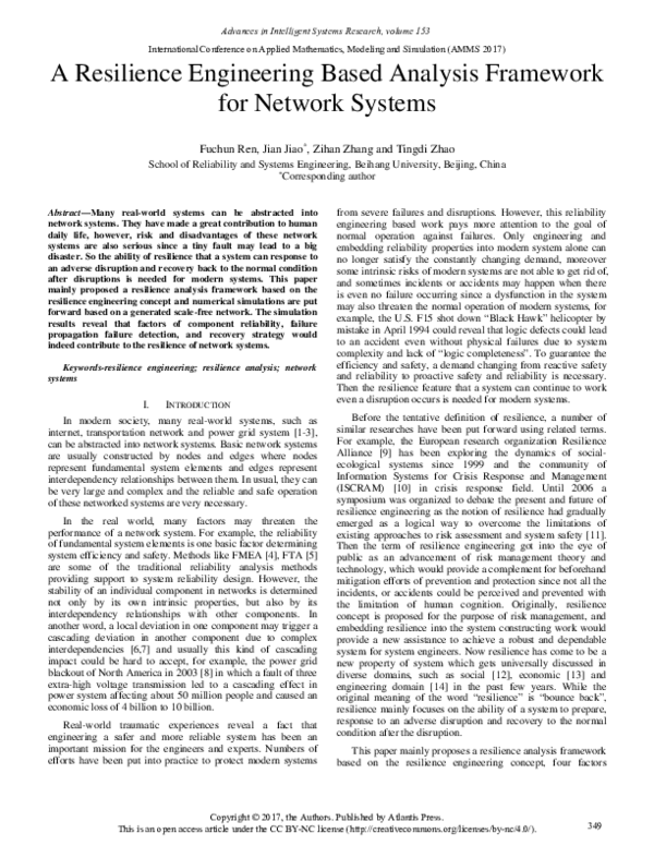 (PDF) A Resilience Engineering Based Analysis Framework for Network Systems