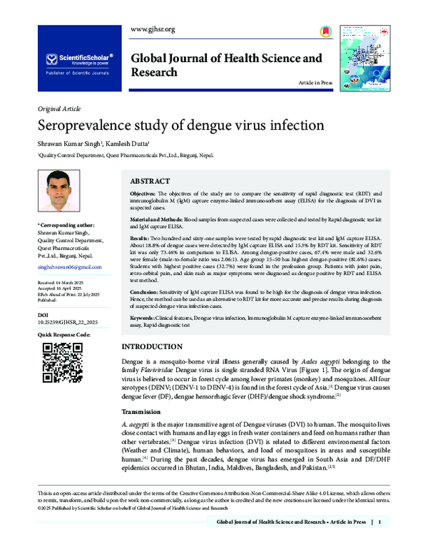 (PDF) Seroprevalence study of dengue virus infection