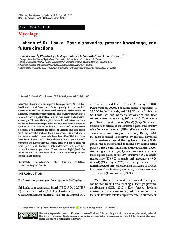 (PDF) Lichens of Sri Lanka: Past discoveries, present knowledge, and ...