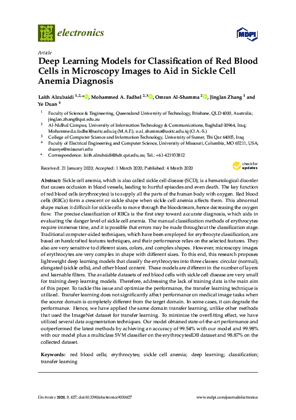 (PDF) Deep Learning Models for Classification of Red Blood Cells in ...