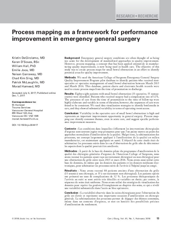 (PDF) Process mapping as a framework for performance improvement in ...