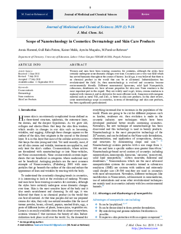 (PDF) Scope of Nanotechnology in Cosmetics: Dermatology and Skin Care ...