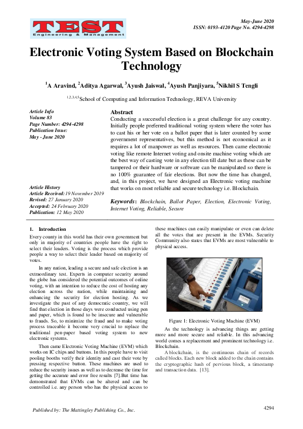 (PDF) Electronic Voting System Based on Blockchain Technology
