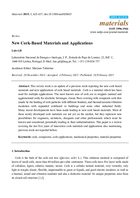 (PDF) New Cork-Based Materials and Applications