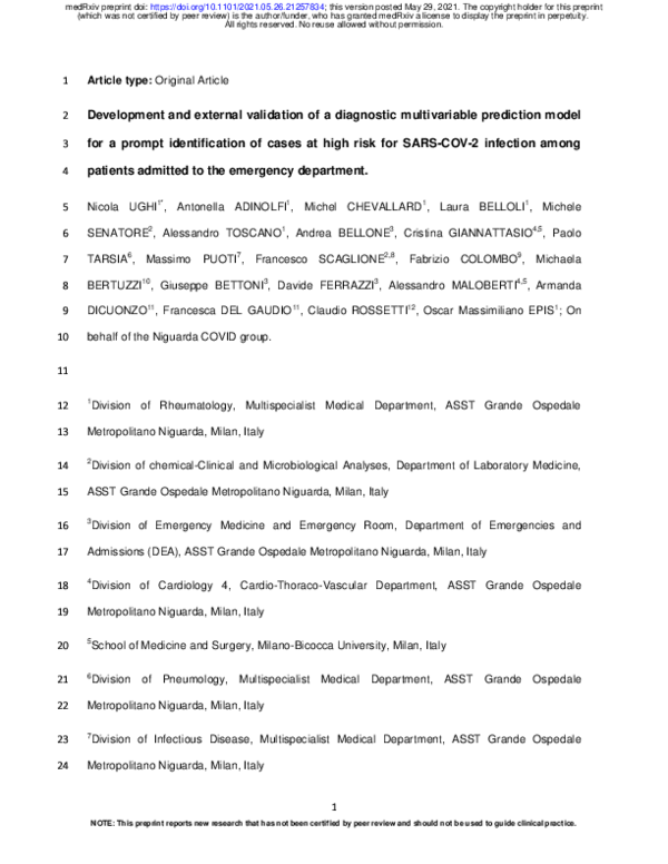 (PDF) Development and external validation of a diagnostic multivariable ...