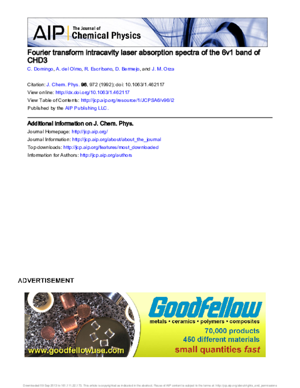 (PDF) Fourier transform intracavity laser absorption spectra of the 6ν1 ...