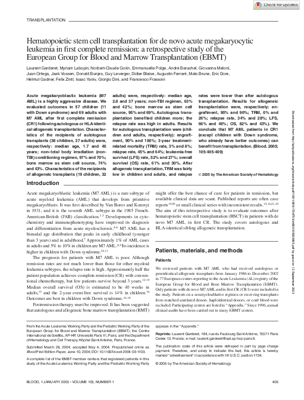 (PDF) Hematopoietic stem cell transplantation for de novo acute ...