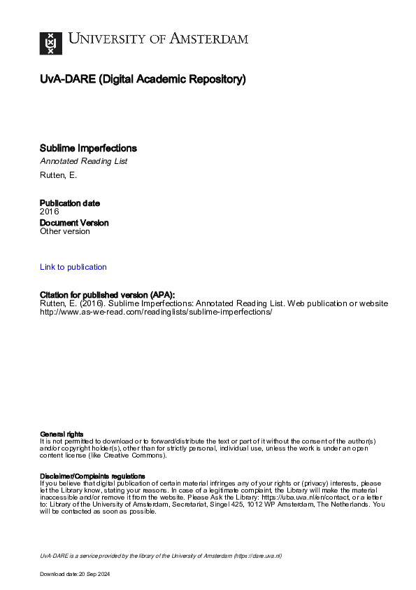 (PDF) Sublime Imperfections : Annotated Reading List