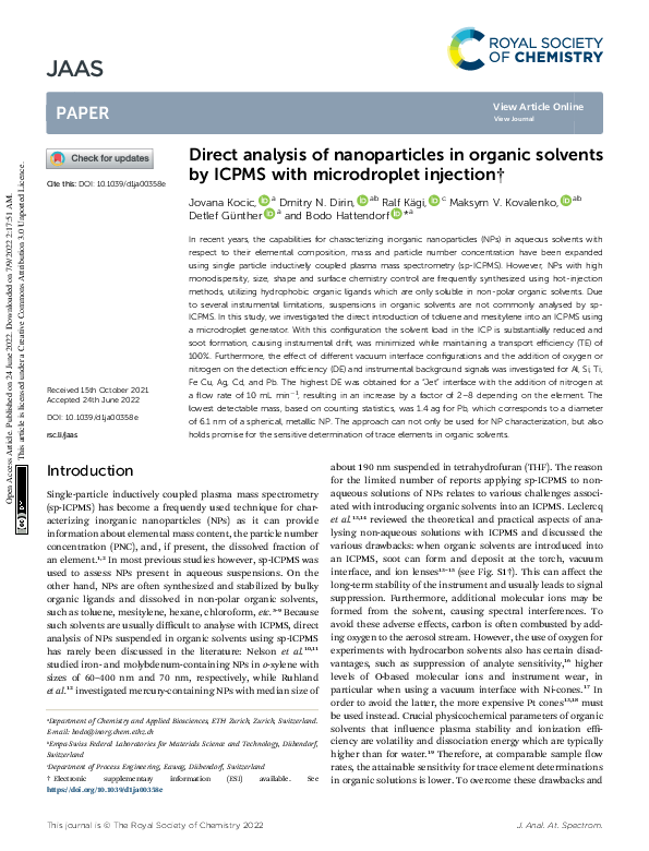 (PDF) Direct analysis of nanoparticles in organic solvents by ICPMS ...