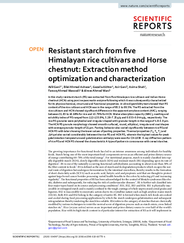 (PDF) Resistant starch from five Himalayan rice cultivars and Horse ...