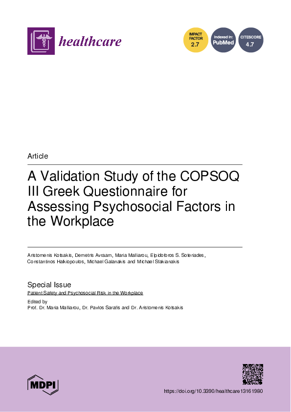 (PDF) A Validation Study of the COPSOQ III Greek Questionnaire for ...