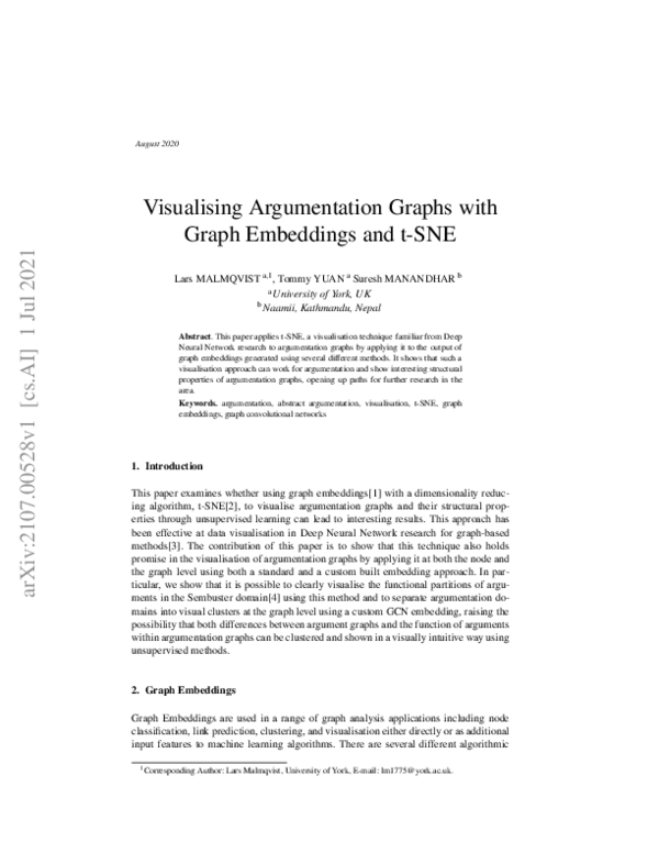(PDF) Visualising Argumentation Graphs with Graph Embeddings and t-SNE