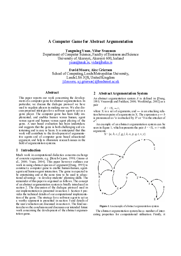 (PDF) A computer game for abstract argumentation