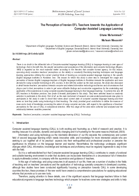 (PDF) The Perception of Iranian EFL Teachers towards the Application of ...
