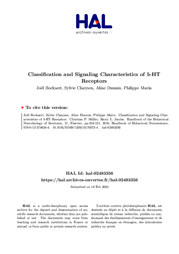 (PDF) Classification and Signaling Characteristics of 5-HT Receptors