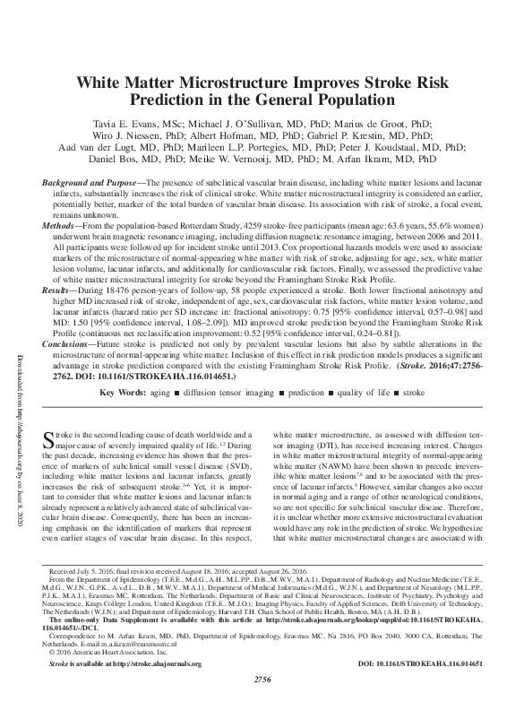 (PDF) White Matter Microstructure Improves Stroke Risk Prediction in ...