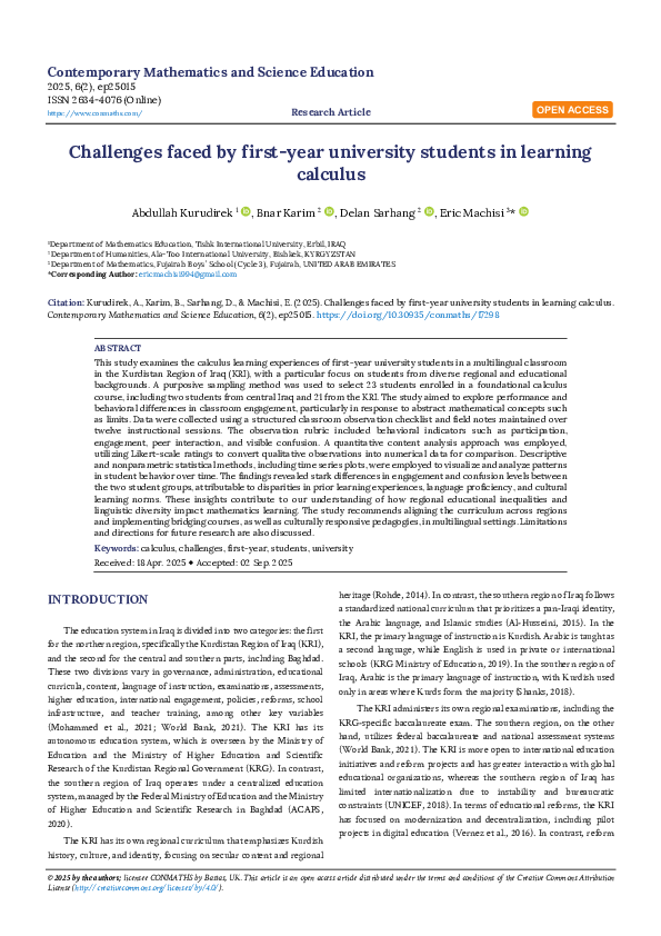 (PDF) Challenges faced by first-year university students in learning ...