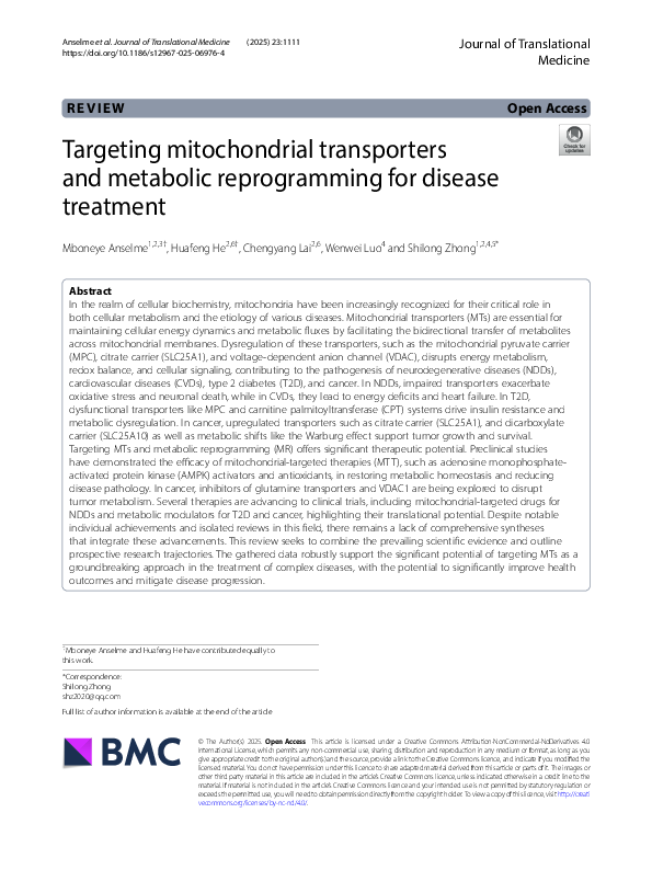 (PDF) Targeting mitochondrial transporters and metabolic reprogramming ...