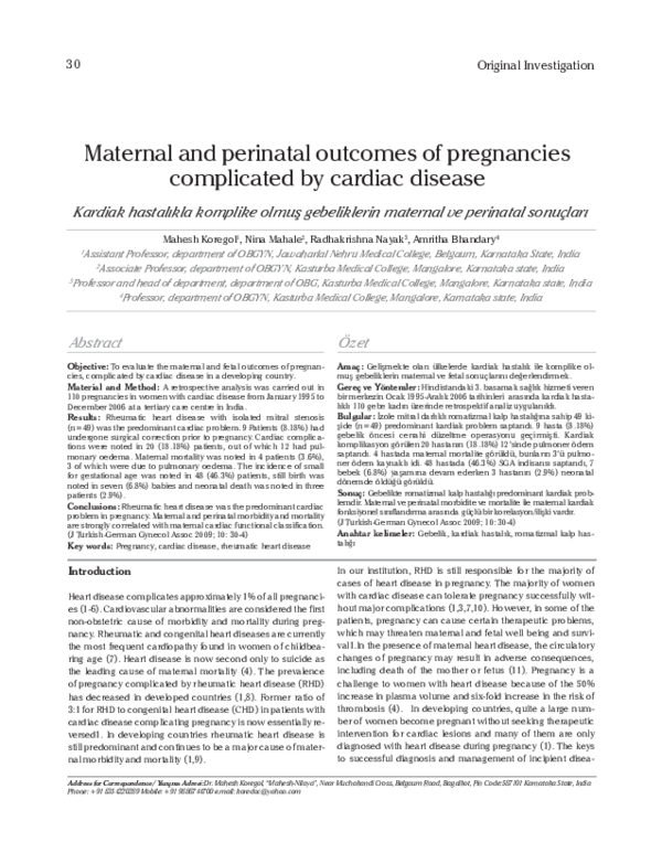 (PDF) Maternal and perinatal outcomes of pregnanciescomplicated by ...