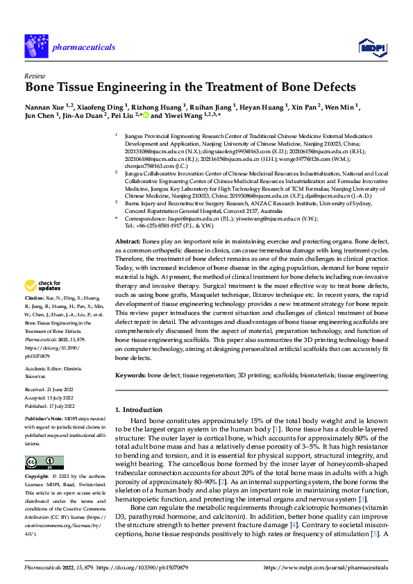 (PDF) Bone Tissue Engineering in the Treatment of Bone Defects