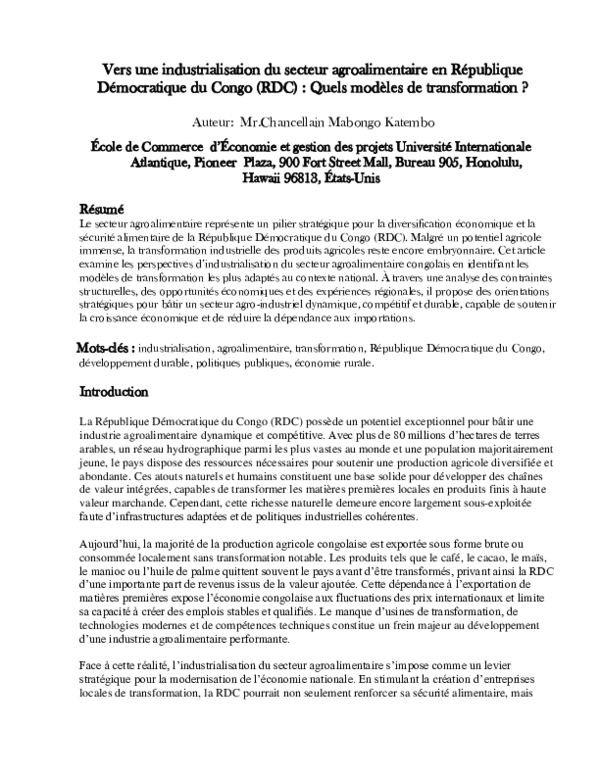 (PDF) Vers une industrialisation du secteur agroalimentaire en ...