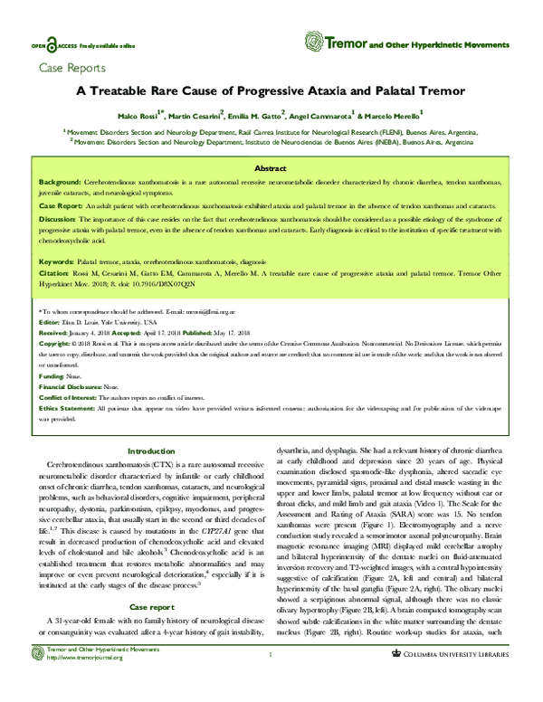 (PDF) A Treatable Rare Cause of Progressive Ataxia and Palatal Tremor