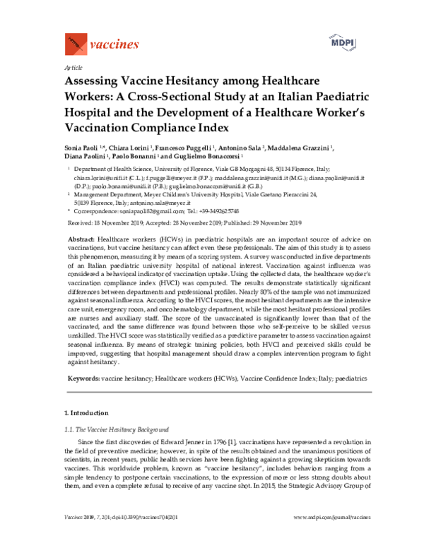 (PDF) Assessing Vaccine Hesitancy among Healthcare Workers: A Cross ...