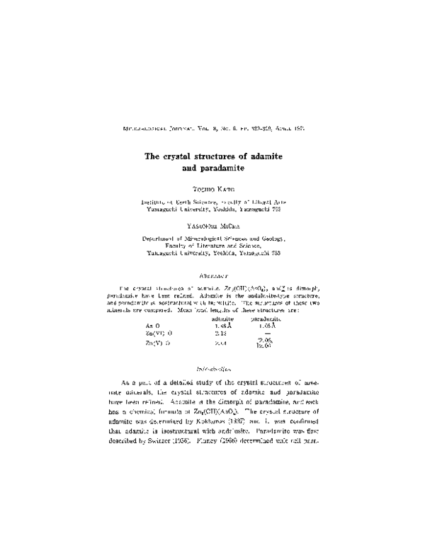 (PDF) The crystal structures of adamite and paradamite